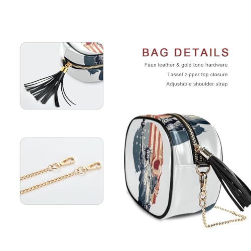 ALAZA Women's Skull Usa Flag Statue Of Liberty PU Leather Crossbody Bag Shoulder Purse with Tassel2
