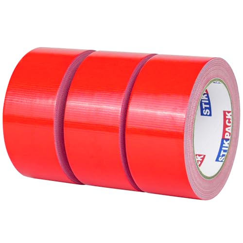 Image of 3 Rolls Red Duct Tape, Heavy Duty Strong Industrial Colored Duct Tape 9mil x 2inch x 25yds Flexible, No Residue, Waterproof and Tear by Hand, Multi-Use for Indoor & Outdoor Repairs
