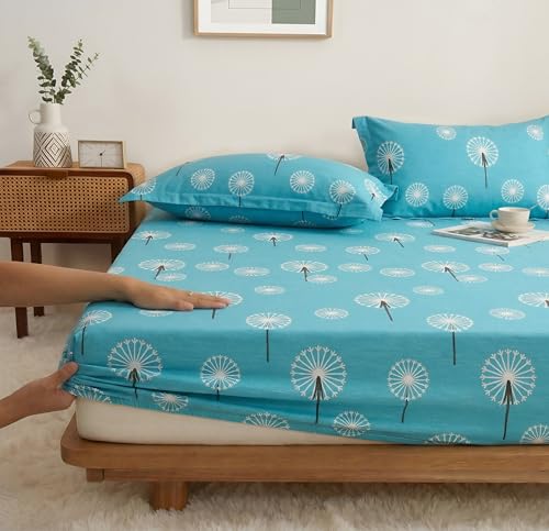 Image of VAS COLLECTIONS King Size Cotton Fitted Bedsheet (78 x 72 + 14 Inches) with Deep Pocket | 220 TC Soft Breathable Wrinkle Free Elastic Bed Sheet for King Mattress | (Sky Blue)