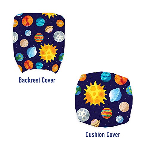 Ambesonne Outer Space Office Chair Slipcover, Colorful Planets Cartoon With Sun Solar System Themed Illustration, Protective Stretch Decorative Fabric Cover, Indigo Yellow Orange #TOP2