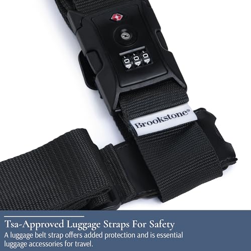 Image of Brookstone Luggage Strap - 2-in-1 TSA-Approved Expandable Luggage Straps for Suitcases with Keyless 3-Digit Combination Lock, Size One Size, Black