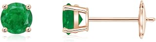 Natural Round Emerald Stud Earrings in 14K Solid Gold/Platinum for Women | May Birthstone Jewellery