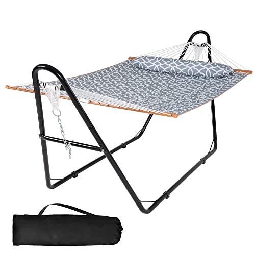 SUNCREAT Double Portable Hammock with Stand Included, 475 lbs Capactiy, Extra Large Two Person Hammock, Gray Pattern SUNCREAT Double Portable Hammock with Stand Included, 475 lbs Capactiy, Extra Large Two Person Hammock, Gray Pattern