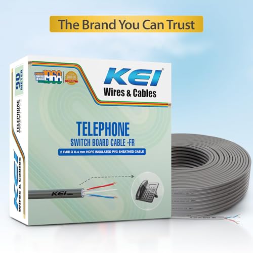 Image of KEI Telephone Cable, 2Pair X 0.4mm Dia, 99.97% Pure Copper Conductor, Flame Retardant, PVC Insulated Telephone Cable for Residential,Offices,factories & Hotels Use(Grey, 90 Meter)