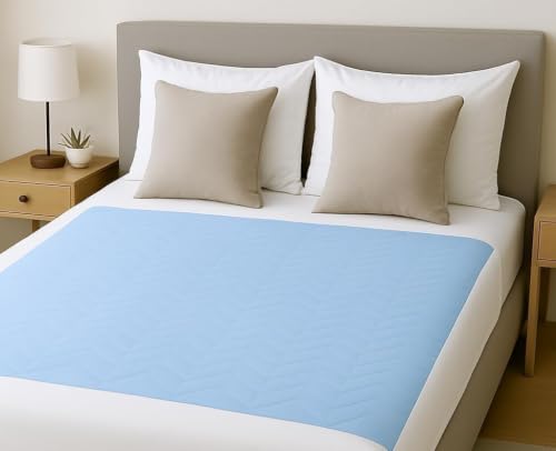 2 x Easy Care Solutions Washable Bed Pad Protector with Tucks/Flaps | 85 cm x 115cm | 3L Absorbency | Reusable Incontinence Underpad for Adults Children & Pets | Absorbent Bed Pad | Blue