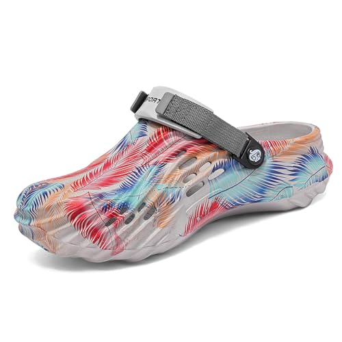 Camouflage Clogs - Heren Camo Graphic Clogs Zomer Slippers Strand Sandalen Tuinschoenen voor Licht Ademend Antislip, grijs, 42 EU