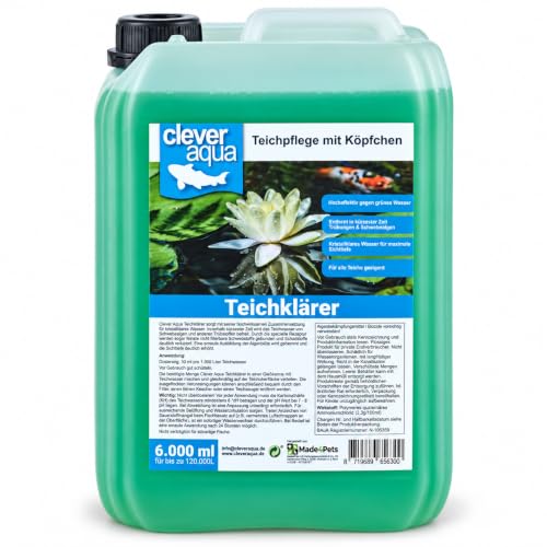 CleverAqua Teichklärer 6000ml Sofortwirkung gegen grünes & trübes Wasser bindet Verschmutzungen und Algen im Teich