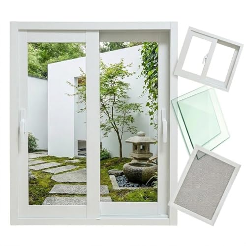 Vinyl Sliding Replacement Window with Magnetic Screen, Insulated Double Pane Glass Windows for Mobile Home, RV, Shed, Basement & Sunroom, Weatherproof Horizontal Flush Mount(White,W37'x23H')