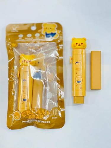 Image of Parshya Cute Cream Beear Push-Pull Eraser | Fun Retractable Design | Ideal for Homework, Art, & Office Use