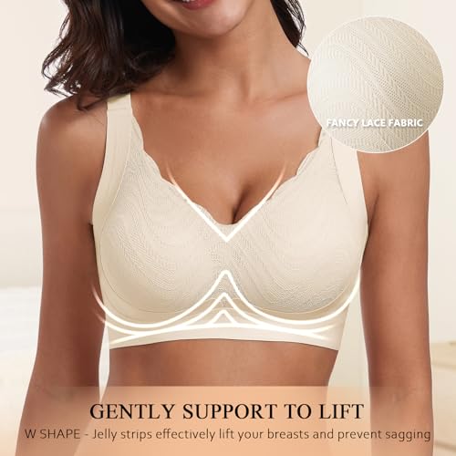 Image of Wireless Support Bra Full Coverage Padded Push Up Anti Sagging Comfortable Seamless Lace Bras No Underwire