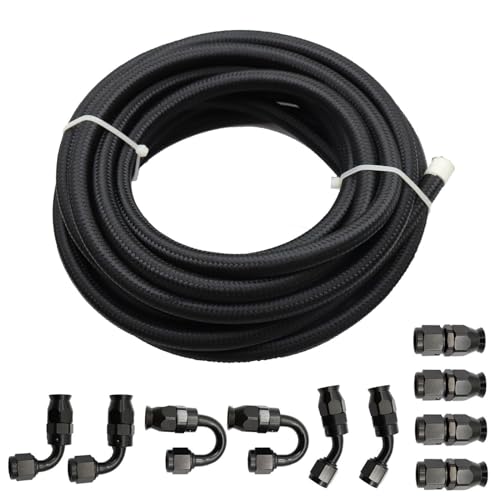 Image of SecosAutoparts 8AN-20FT Fuel Line Hose Kit 8AN-20FT Nylon Braided Fuel Line Hose Fitting with 10 Pcs Swivel Fuel Hose Fitting Adapter Kit