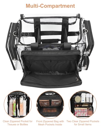 Relavel Clear Makeup Bag Extra Large Makeup Artist Kit Set, Cosmetic Storage Organizer Hair Stylist Traveling Bag, Transparent Tote Duffle Beach Toiletry Bag with Adjustable Dividers & Shoulder Strap4