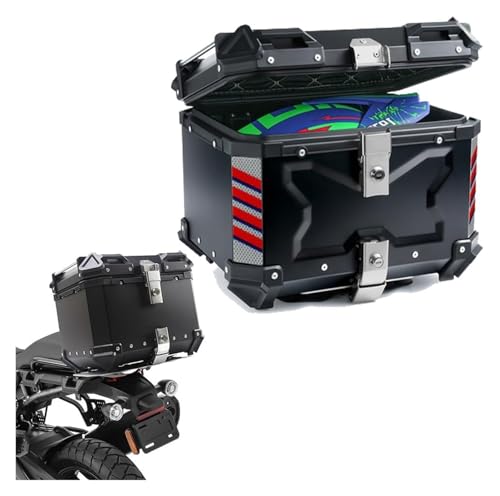 Baúl para Motocicleta, Caja De Almacenamiento para Casco De Aleación De Aluminio, Cerradura De Seguridad Impermeable Ip68 (Black 45L)