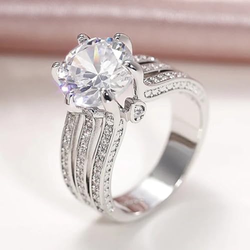 White Gold Plated Round Cubic Zirconia Inlaid Elegant Three-layer Six-prong Engagement Rings Wedding Bridal Band Promise Rings Evening Parties Anniversary Valentine's Day Gifts Eternity Bands for Women