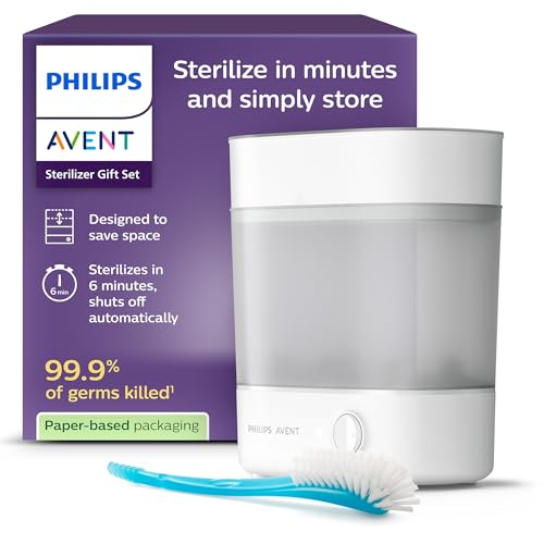 Philips Avent stérilisateur coffret cadeau - Stérilisateur électrique à vapeur avec goupillon pour biberon et tétine, nettoyage et stérilisation faciles...