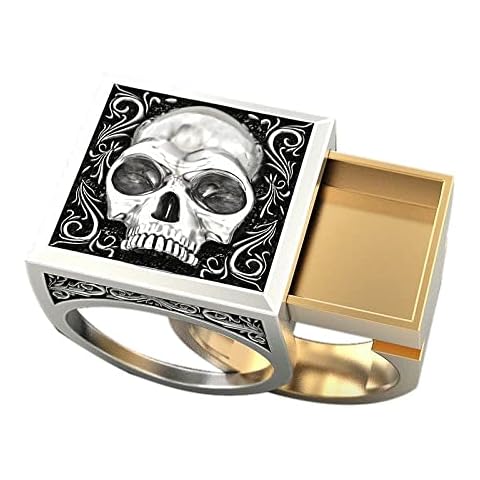 Deyatt Skeleton Head Vintage Punk Gothic Skull Men's Ring Invisible box Skeleton Head Biker Rings for Men (Skeleton Head, 9) Cover