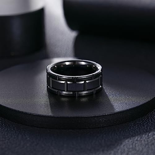 Greenpod 8Mm Black Tungsten Carbide Rings For Men Brush Finish Brick Pattern Groove Polished Wedding Band For Him Size 10 #TOP1