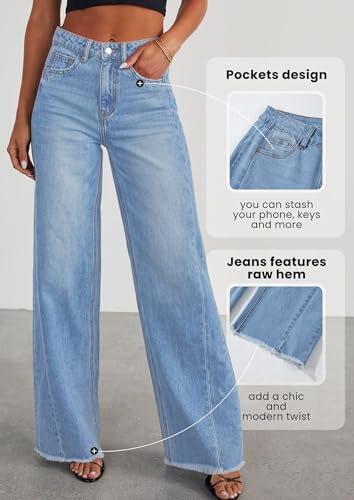 Image of PRETTYGARDEN Women's Wide Leg Jeans Raw Hem Denim Pants