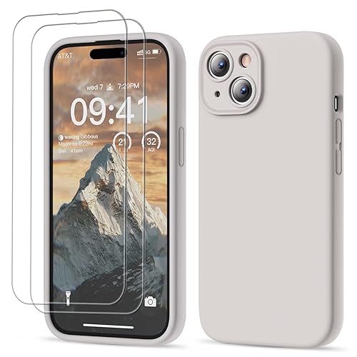 Image of GOODVISH Compatible with iPhone 15 Case, Silicone Upgraded [Enhanced Camera Protection] Phone Case with [2 Screen Protectors], Soft Anti-Scratch Microfiber Lining Inside, 6.1 inch, Rock Gray