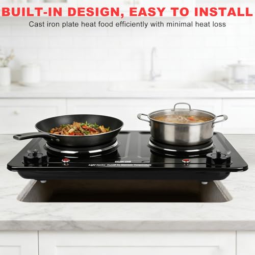 Image of Double Burner Electric Hot Plate, 1800W Cast Iron Heating with Adjustable Temperature Control, Stainless Steel Body for Home, Dorm & Commercial Use