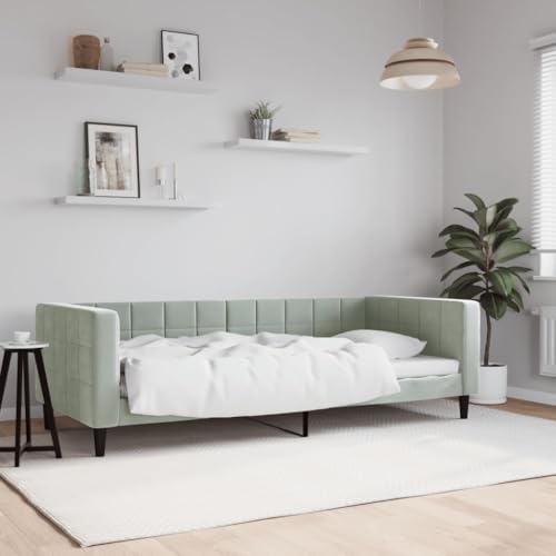GeenYuu Cama de día gris claro, 90 x 190 cm, terciopelo, estructura de madera maciza, sofá cama para invitados, versátil cama tapizada moderna