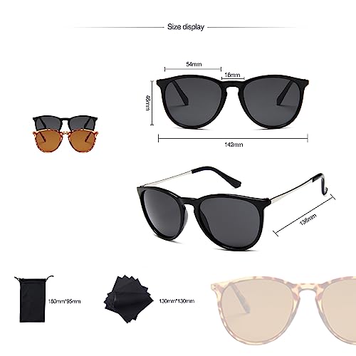 GVSAVY-2-Sunglasses-1-Piece-of-Glasses-Cloth-And-1-Glasses-Bag-Round-Retro-Sunglasses-Fashionable-Womens-Sunglasses-Vintage-Polarized-Sunglasses-Can-Be-Used-for-Travel-Driving