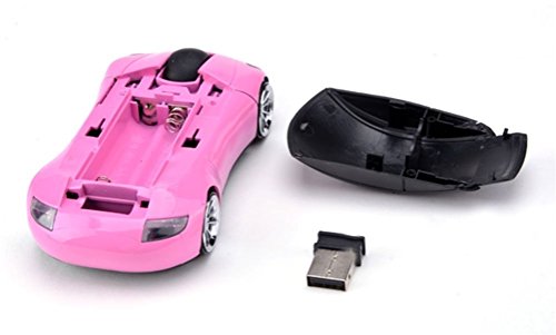 Image of Elsees 2.4GHz 3D Car Shape Wireless Optical Mouse USB Gaming Mouse with Receiver for PC Laptop (Pink)