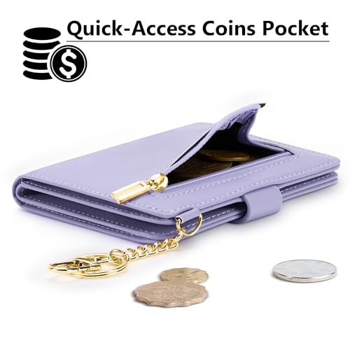 Image of Airkit Small Wallet Women RFID, PU Leather Card Holder with Keychain | Slim Compact Zipper Coin Purse for Ladies, Travel Holiday Gifts for Mom, Cute Mini Bifold Wallets
