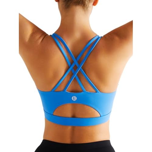 Sports Bras for Women,Padded Sports Bra Tank Top Sexy Crisscross Back High Impact Longline Workout Yoga Bra Bright Blue X-Large