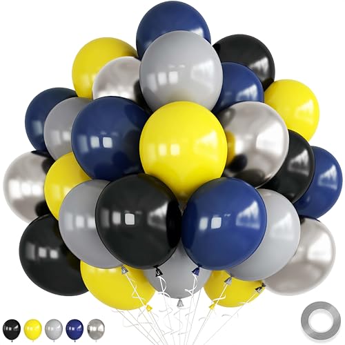 Image of Black and Yellow Balloons, Bat Theme Balloons Hero Birthday Decorations, Yellow Black Silver Navy Blue Balloon City Balloon Party Decorations for Kids Boys Birthday Inspired Party Supplies Decor