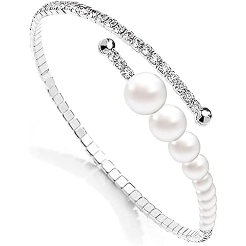Chamqueen Adjustable Rhinestone Bracelet Classical Pearl Bracelet Bangle for Women Girls Jewelry Type9 Cover