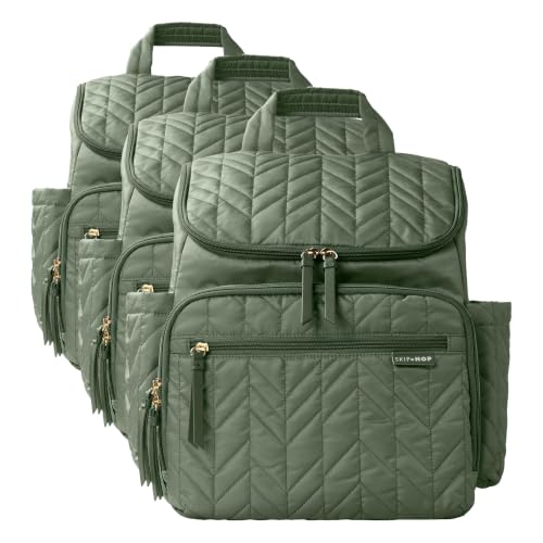 Image of Skip Hop Diaper Bag Backpack: Forma, Multi-Function Baby Travel Bag with Changing Pad & Stroller Attachment, Sage (Pack of 3)