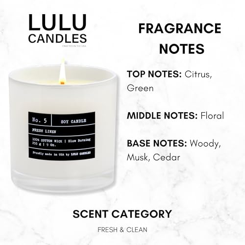 Lulu Candles | Fresh Linen | Smells Clean & Crisp | Luxury Scented Soy Jar Candle | Hand Poured in The USA | Highly Scented Long Lasting (9 Oz.) - Image 3