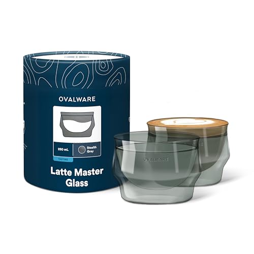 Comparison: Best Cups For Latte Art 10 ovalware 8.5oz Double Wall Latte Cups, Latte Set of 2 - Latte Glasses for Cold & Hot Drink, Palm-Sized Cups with Wide Rim for Artistic Designs - Stealth Gray