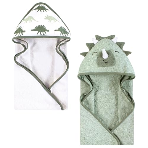 Image of Hudson Baby Infant Boy Cotton Animal Face Hooded Towel, Neutral Dino World, One Size