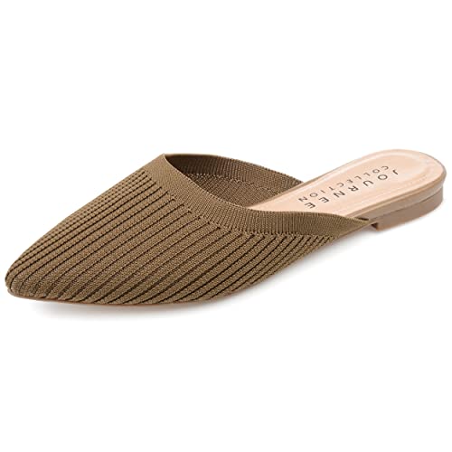 Image of Journee Flat Knit Mules for Women - Closed Pointed Toe Slip-On Shoe - Comfortable Aniee Slide