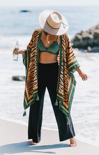 Image of Spicy Sandia Kimonos for Women Floral Beach Cover Up Loose Swimsuit Bathing Suit Coverup Cardigan for Summer Swimwear