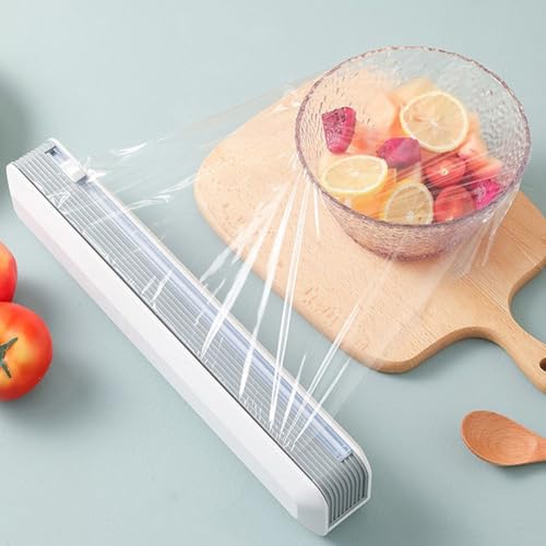 Distributeur de film étirable avec cutter coulissant – Séparateur de film mural réglable avec ventouse puissante, gris et blanc