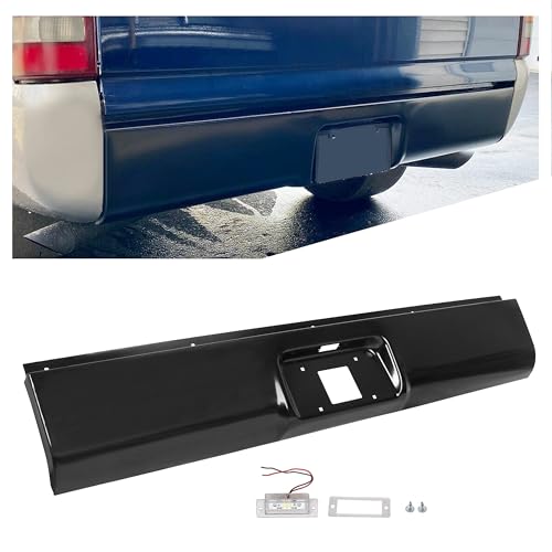 ECOTRIC Rear Steel Roll Pan Bumper License Plate LED Light Compatible with 1999-2007 Chevy Silverado & GMC Sierra 1500 2500 3500 Pickup Trucks