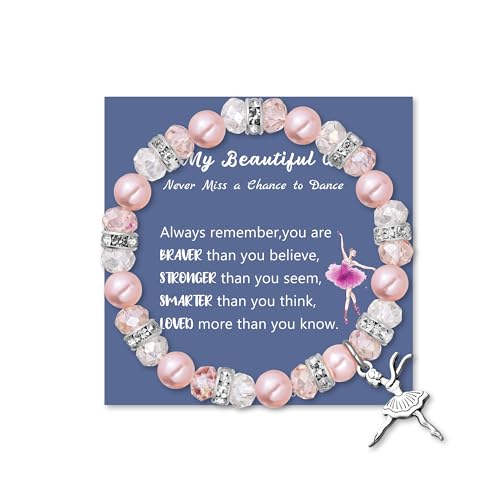 Ballerina Gifts for Girls Shiny Pink Ballerina Bracelet Ballet Dance Jewelry for Dance Lovers Team, Dance Recital Gift for Daughter Niece Dancer Friend Mate