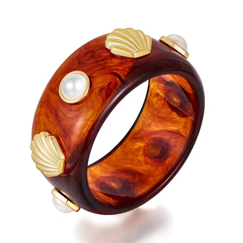 WOWORAMA Chunky Acrylic Bangle Bracelets for Women Thick Brown Tortoise Shell Bracelet Chunky Ocean Seashell Acetate Resin Bangles Bold Statement Plastic Bracelets