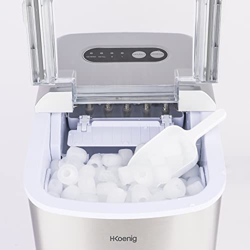 H.Koenig KB20 Eiswürfelmaschine KB20, 12 kg Eiswürfel pro Tag, Produktionszeit 6-8 min. -2 Eiswürfelgrößen-Wasserstandsanzeige, 120 W Silber, Edelstahl, 12 kilograms, 2,1L – Bild 6
