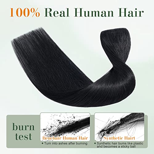 Image of Benehair One Piece Clip in Hair Extensions Human Hair Dark Black 8inch 3 /4 Full Head Straight Remy 5 Clips