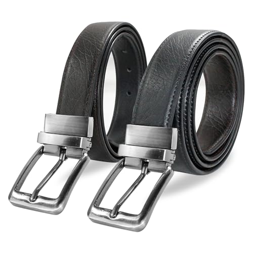 Image of CIMONI Reversible Leather Belt for Men | Genuine Leather & Vegan Leather Pin Buckle Belt | Classic Black /Brown Adjustable Belt for Formal, Business, Office & Casual Wear