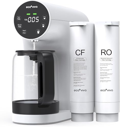 Ecoviva Auftisch Osmoseanlage, Trinkwasser Umkehrosmoseanlage mit 5-stufige Filtration, Echtzeit-TDS-Monitor, 3:1 Rein zu Abfluss, Mobil Umkehrosmose Wasserfilter Null-Installation WP-RO-200G Weiß Ecoviva Auftisch Osmoseanlage, Trinkwasser Umkehrosmoseanlage mit 5-stufige Filtration, Echtzeit-TDS-Monitor, 3:1 Rein zu Abfluss, Mobil Umkehrosmose Wasserfilter Null-Installation WP-RO-200G Weiß
