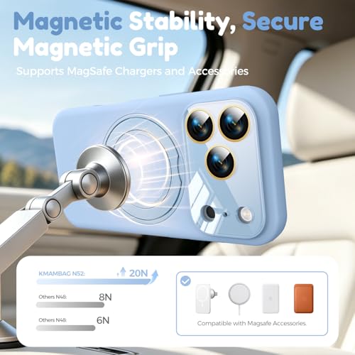 Image of Silicone 360 Spin Magnetic Stand Case for iPhone 17 Pro, [Compatible with Mag-Safe][Reinforced Hard Camera Protection] Liquid Silicone Rubber Phone Case Cover with Ring, Camera Button, Sky Blue