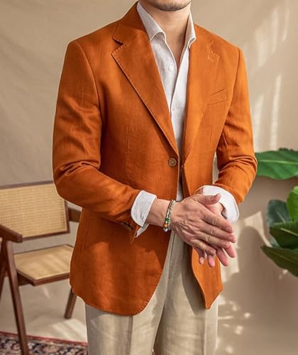 VENNYNG Men's Linen Blazer Dress Coat Lightweight Suit Jacket Summer Spring Single Breasted Two Buttons3