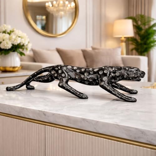 Image of ARMONIA Luxury Black Panther Statue Showpiece for Home Decor 42 cm | Dotted Leopard Figurine with Metallic Finish |Animal Sculpture for Living Room,Office Table,Shelf Decoration (Black, Polystone)