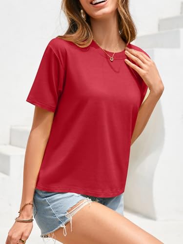 Image of UNCLECAT Womens Short Sleeve Crop Tops Summer Basic Cropped T Shirts | Workout,Casual,Crew Neck Tee,Boxy Loose Fit,Cotton Trendy Clothes
