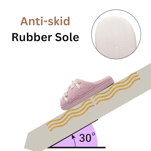 Women Slippers Cute Bows Cozy Fleece Indoor Outdoor Shoes Anti-Slip Sole, Cute Winter House Wearing3